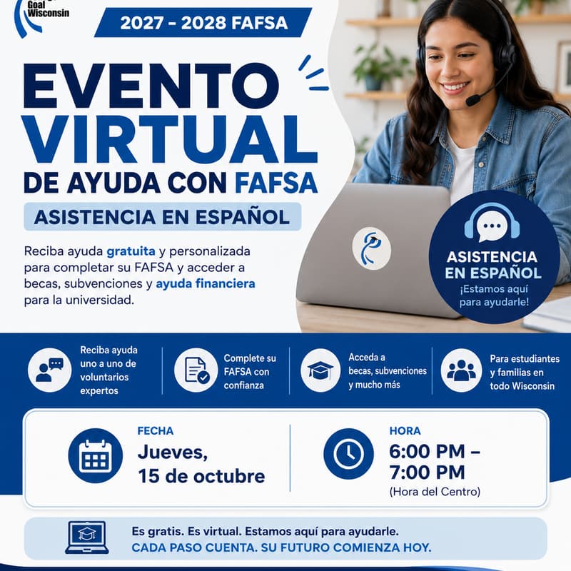 Cover Image for Free FAFSA Virtual Help Session (Spanish-Language Assistance) | 2027-2028 FAFSA