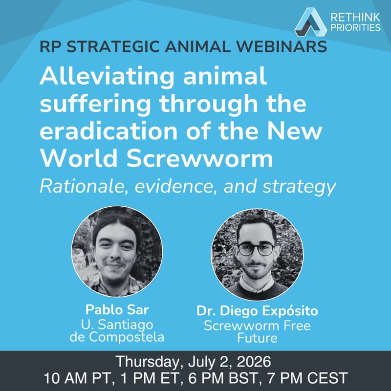 Cover Image for Alleviating animal suffering through the eradication of the New World Screwworm: rationale, evidence, and strategy