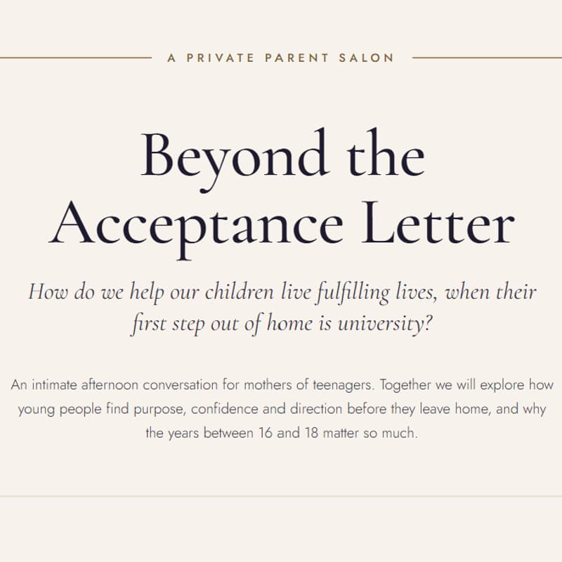 Cover Image for Purpose, Confidence, Direction - University Admissions Guidance - Private Parent Salon