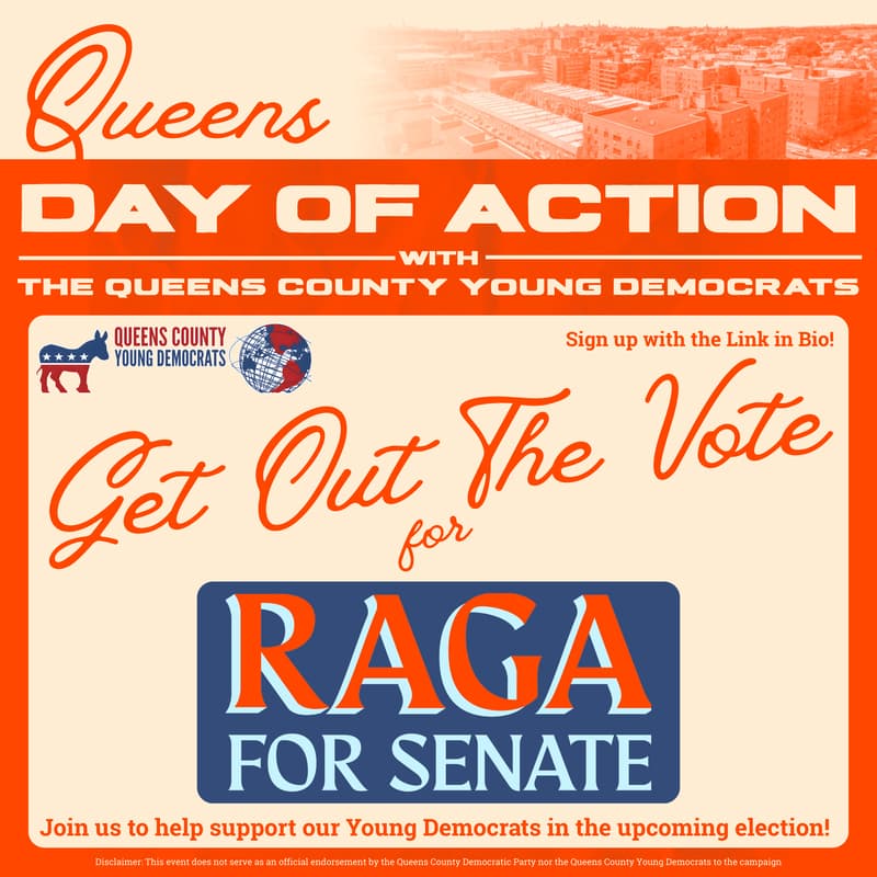 Cover Image for Raga for Senate Day of Action! | Queens Young Dems
