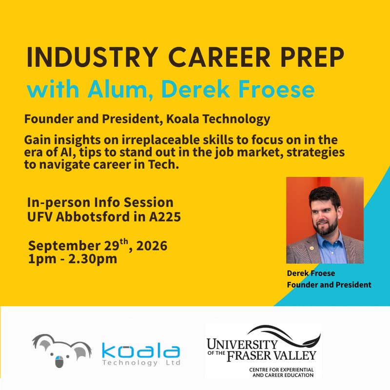 Cover Image for Industry Career Prep w/ Alum Derek Froese, Founder and President of Koala Technology.