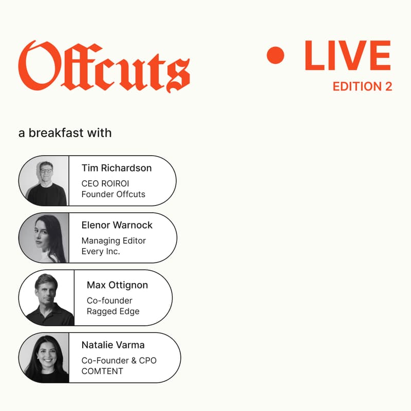 Cover Image for Offcuts Live - a breakfast with Tim Richardson, Eleanor Warnock, Max Ottignon & Natalie Varma