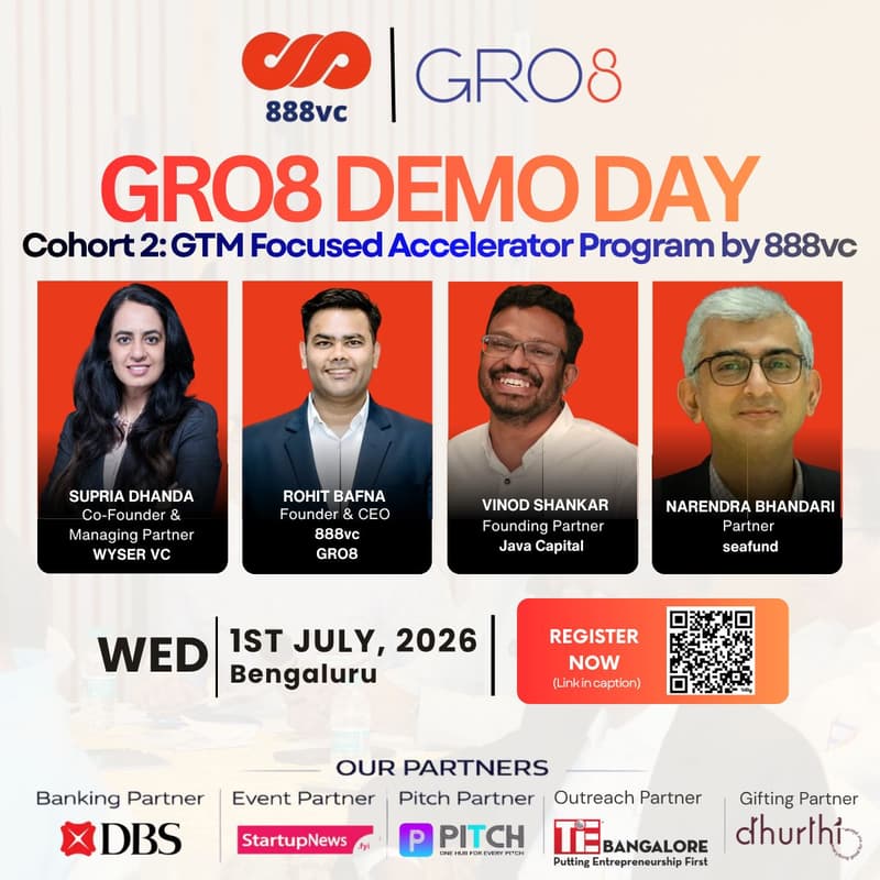 Cover Image for GRO8 Accelerator | Cohort 2 - Demo Day by 888vc |1st July,2026| Bengaluru
