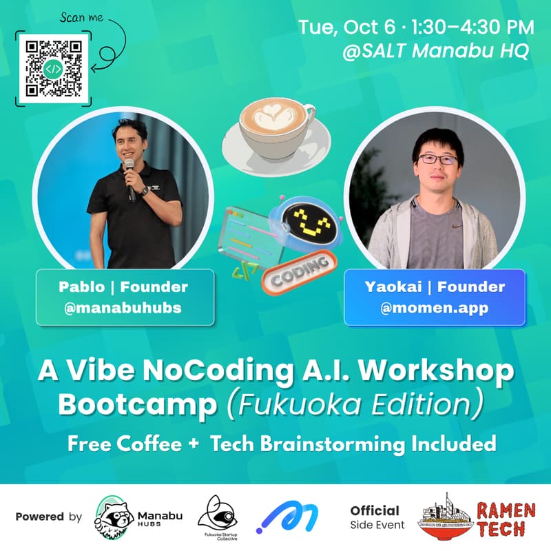 Cover Image for A Vibe NoCoding Workshop (Fukuoka Edition) Free Coffee included!