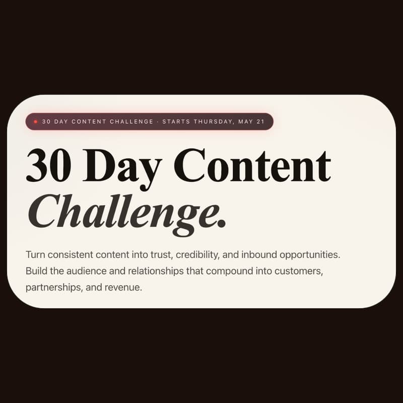 Cover Image for 30 Day Founder Content Challenge Launch ($5K Prize Pool) - Zoom