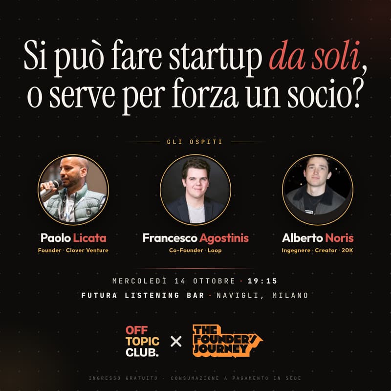 Cover Image for Si può fare startup da soli, o serve per forza un socio?
