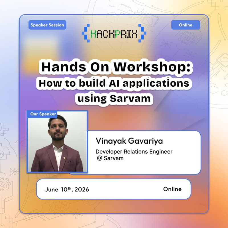 Cover Image for Hands on Workshop on Sarvam: How to build AI applications using Sarvam