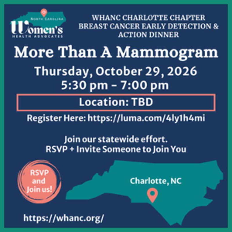 Cover Image for More than a Mammogram - WHA-NC Charlotte Chapter Breast Cancer Early Detection & Action Dinner