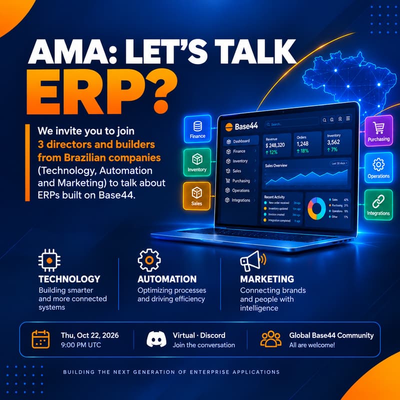 Cover Image for AMA: Let’s Talk ERP — Building Enterprise Systems with Base44