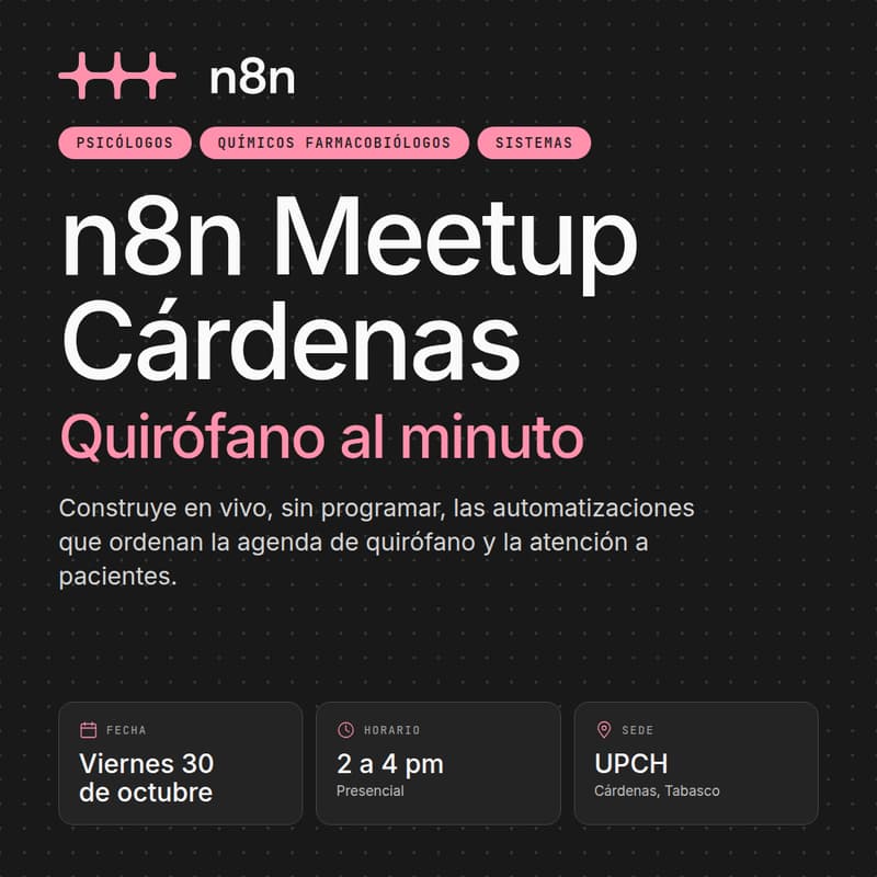 Cover Image for n8n Meetup Cárdenas: Quirófano al minuto