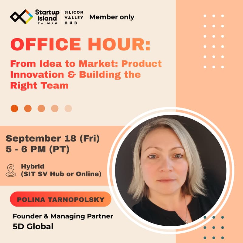 Cover Image for Office Hour with Polina Tarnopolsky (5D Global): From Idea to Market: Product Innovation & Building the Right Team [Members Only]