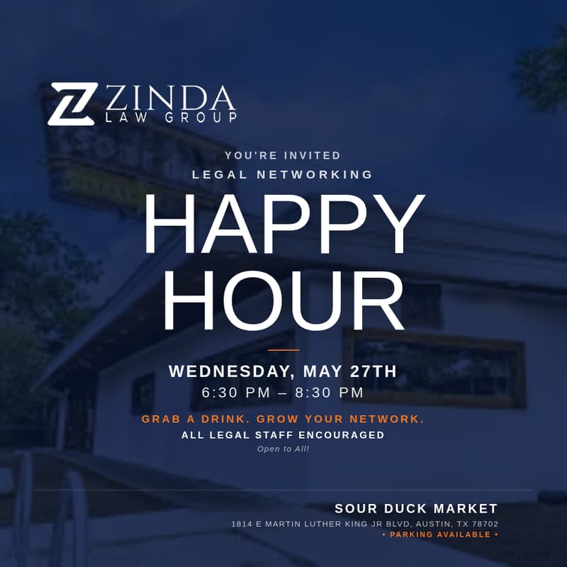 Cover Image for Legal Networking Happy Hour with Zinda Law Group