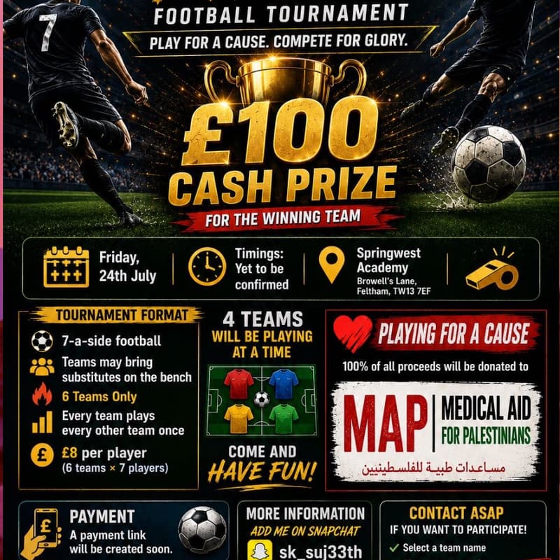 Cover Image for Charity 7-a-side tournament for MAP [HOSTED BY OnTarget]