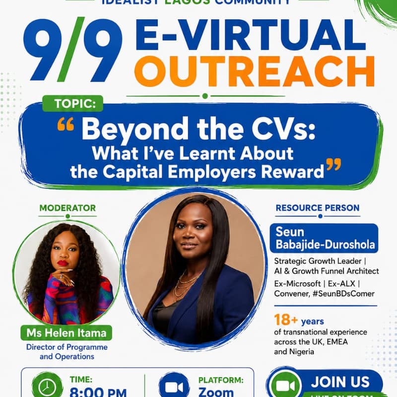Cover Image for 9/9: Lagos Idealist Virtual Outreach: Beyond The CV's; What I've Learnt About The Employers Reward