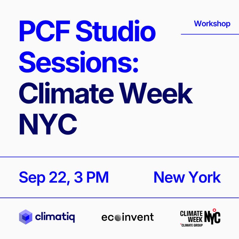 Cover Image for Climate Week NYC | PCF Studio Sessions: Climatiq x ecoinvent (15:00)