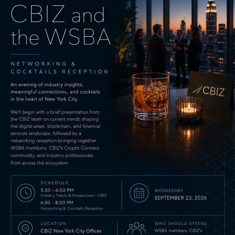 Cover Image for WSBA Networking & Cocktails w CBIZ