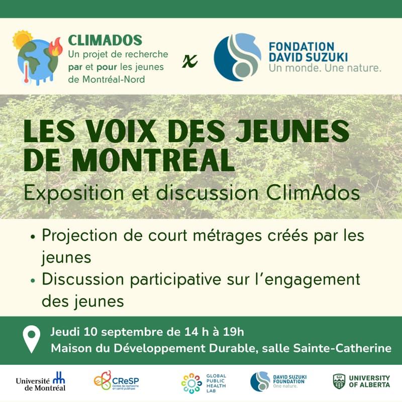 Cover Image for Montreal Youth Voices – ClimAdos exhibition and discussion // Les voix des jeunes de Montréal – Exposition et discussion ClimAdos