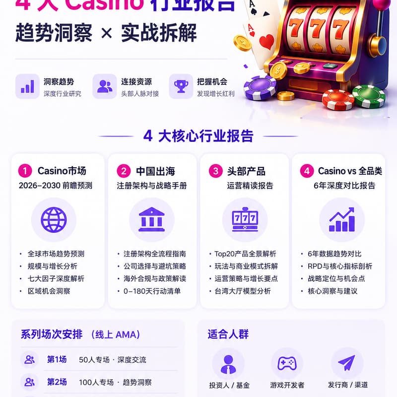 Cover Image for 4大 Casino 行业报告 AMA｜趋势洞察 × 产品拆解 × 实战增长