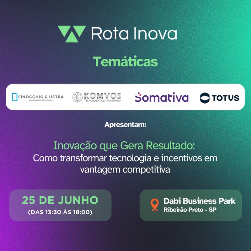 Cover Image for Temáticas Rota Inova: Inovação que Gera Resultado (Como transformar tecnologia e incentivos em vantagem competitiva)