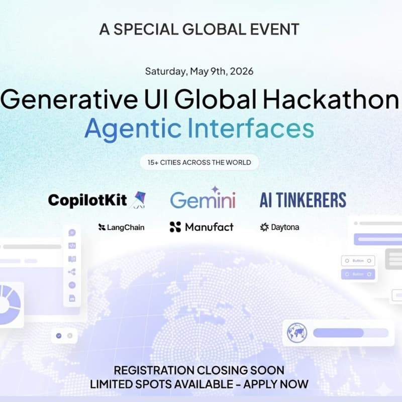 Cover Image for Generative UI Global Hackathon: AI Tinkerers | Google Deepmind | CopilotKit