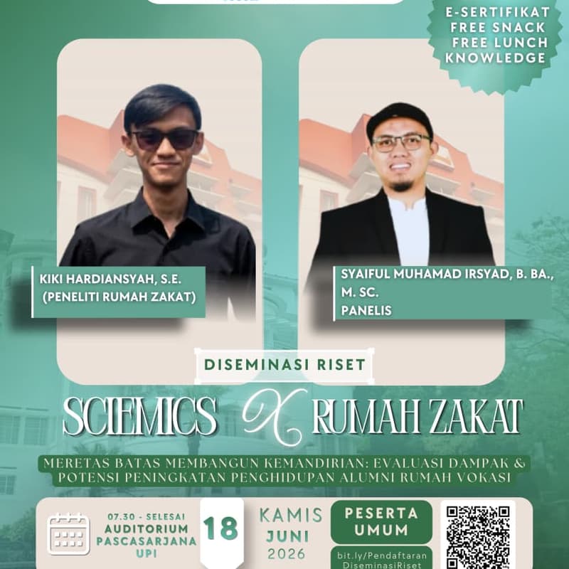 Gambar Sampul untuk Diseminasi Riset Program Vokasi Rumah Zakat X SCIEmics UPI