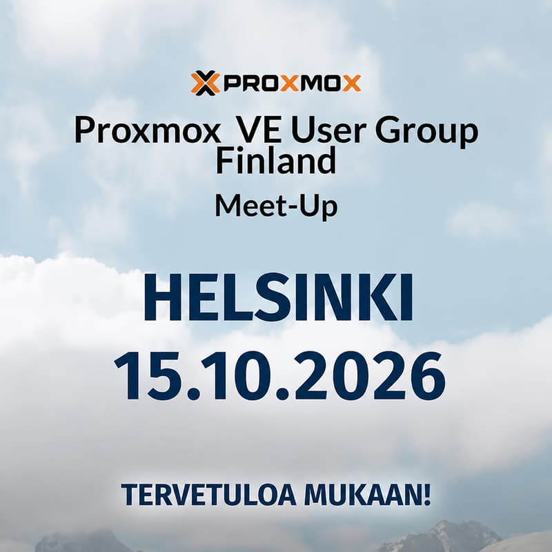 Cover Image for Proxmox VE User Group Finland kokoontuu 15.10.2026 Helsingissä!