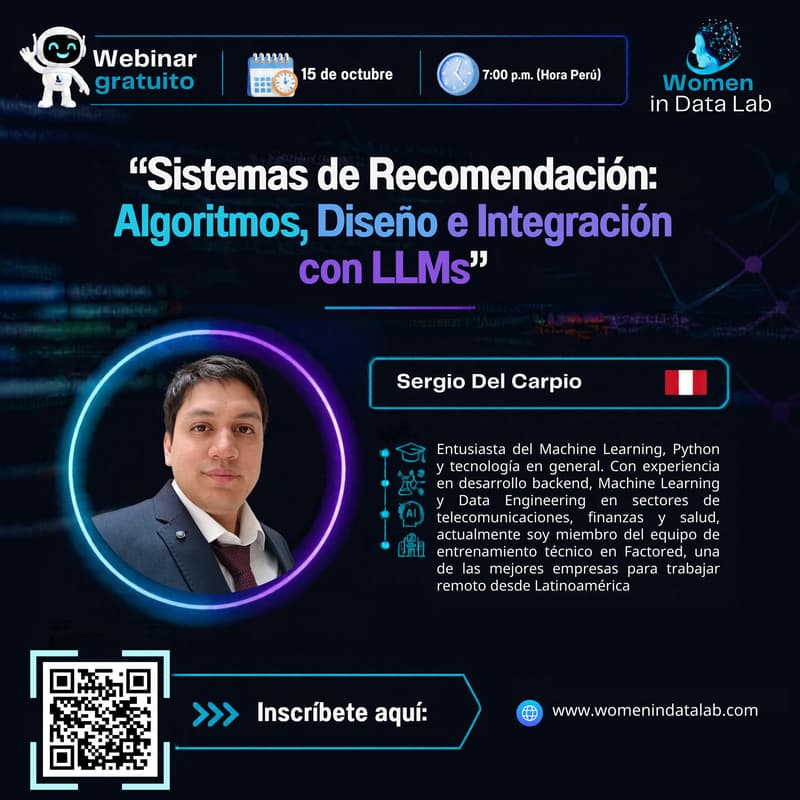Cover Image for Webinar Gratuito: Sistemas de Recomendación: Algoritmos, Diseño e Integración con LLMs