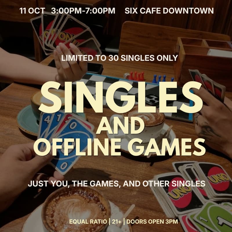 Cover Image for SINGLES GAMES AFTERNOON 🎲|SIX BOARD GAME CAFE | 11TH OCTOBER |AGE 21+