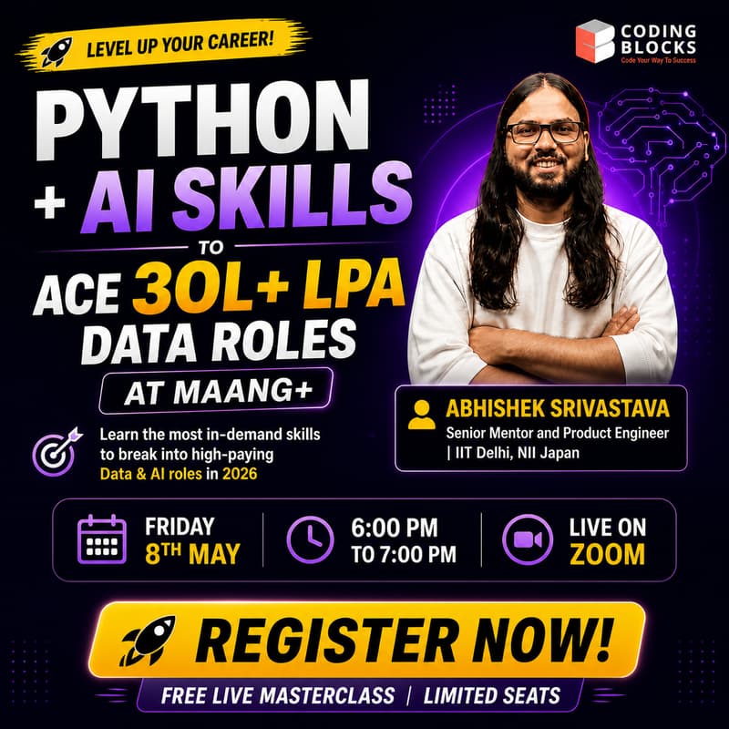 Cover Image for Python + AI Skills to ace 30L+ LPA Data roles at MAANG+ | ft. Abhishek Srivastava (IIIT Delhi, NII Japan)