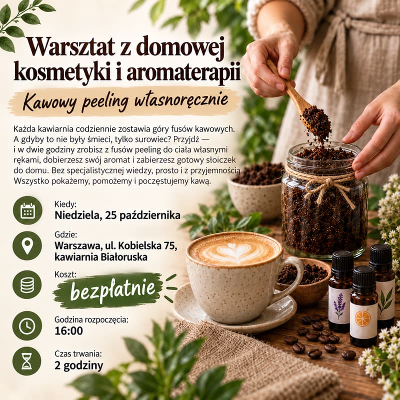 Cover Image for Kawowy peeling własnoręcznie. Warsztat z domowej kosmetyki i aromaterapii