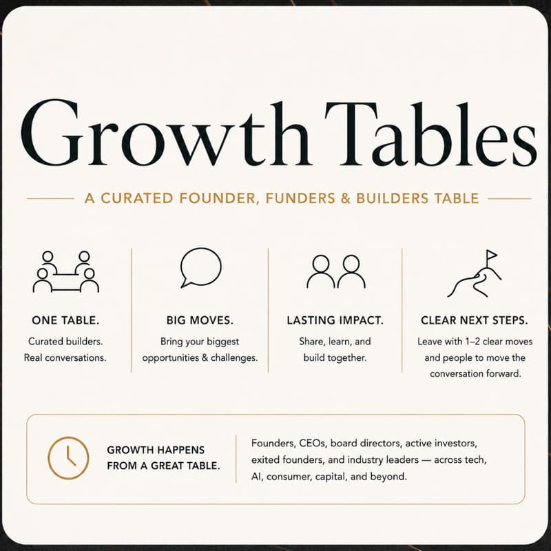 Cover Image for GrowthTables - A Curated Founders, Funders & Builders Lunch