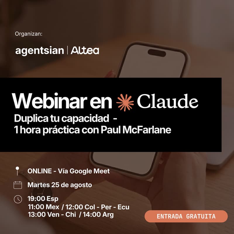 Cover Image for Duplica tu capacidad con Claude - 1 hora práctica con Paul McFarlane