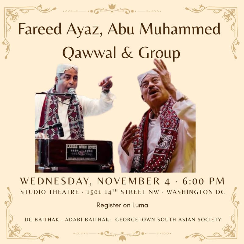 Cover Image for Qawwali Night: Fareed Ayaz & Abu Muhammed Group Live Music Performance Nov 4th