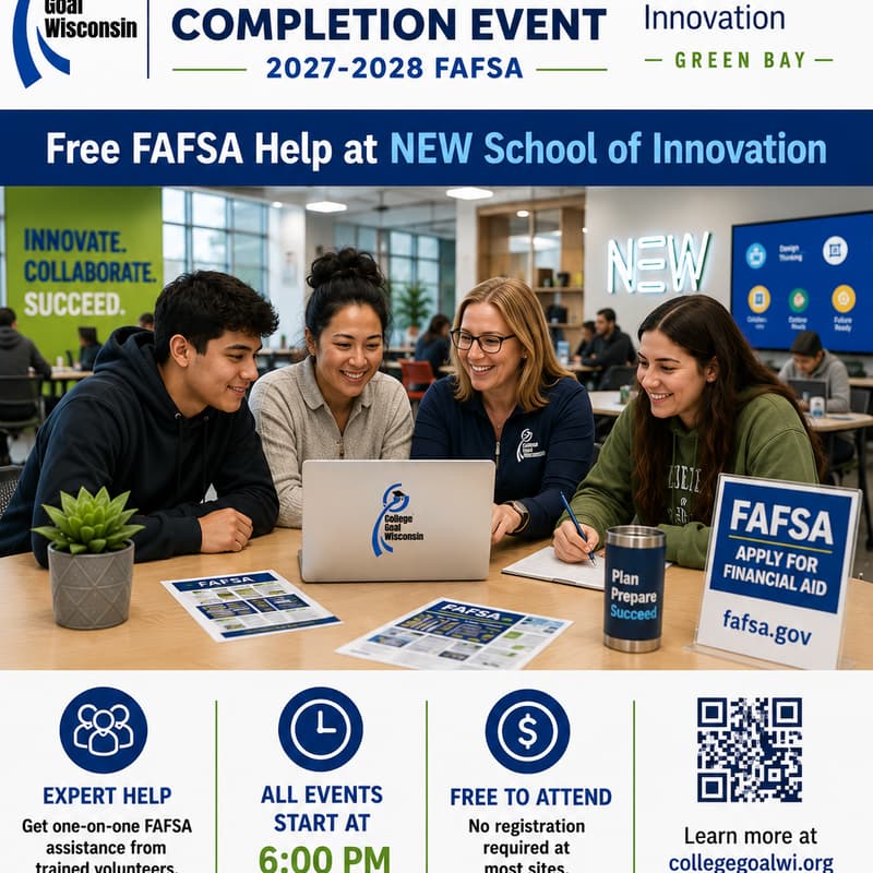 Cover Image for College Goal Wisconsin — Free FAFSA Help at NEW School of Innovation (Green Bay)
