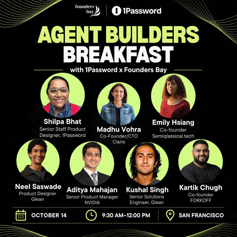 Cover Image for Agent Builders Breakfast with 1Password x Founders Bay @ Tesla