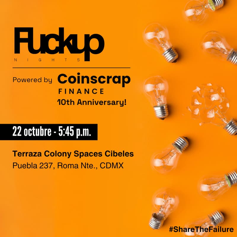Cover Image for Fuckup Nights X Coinscrap Finance | 10° Aniversario