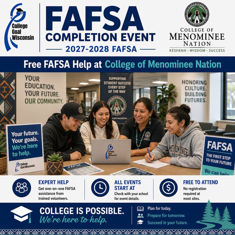 Cover Image for College Goal Wisconsin — Free FAFSA Help at College of Menominee Nation
