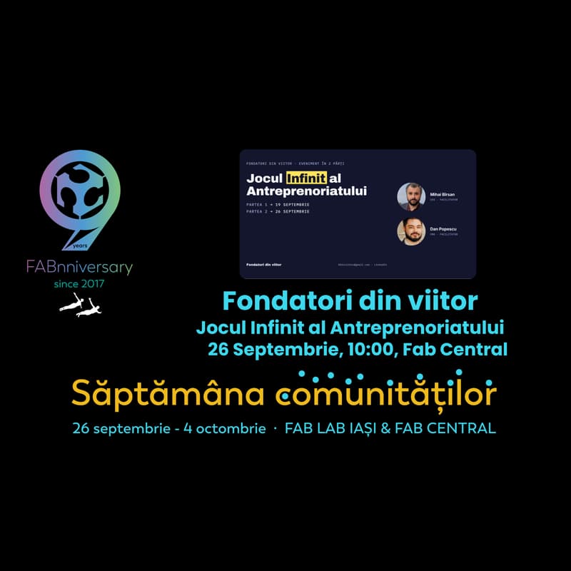 Imagine de copertă pentru Fondatori din viitor Jocul Infinit al Antreprenoriatului - Partea 2 - Septembrie 26 - Parte din Săptămâna Comunităților
