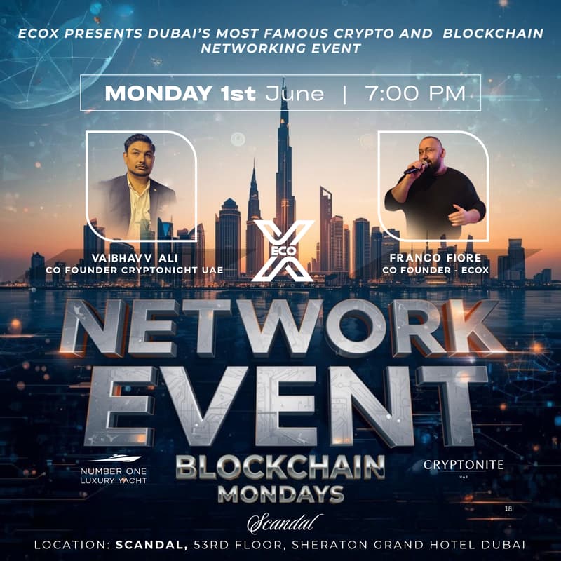 Cover Image for BlockChain Monday Dubai by EcoX Network - We Are Your Connection - Ai, Crypto, Web3 and more