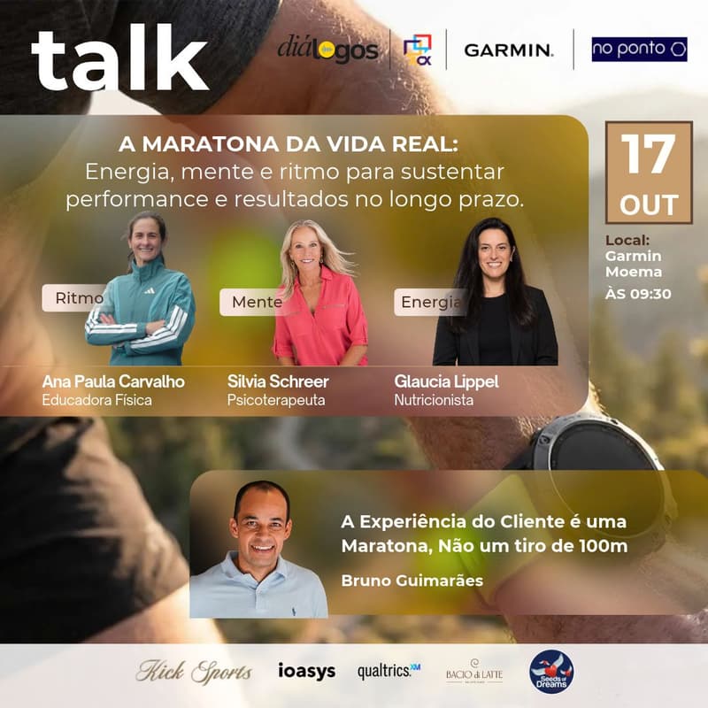 Cover Image for Diálogos | Presencial - Talk: A MARATONA DA VIDA REAL: Energia, mente e ritmo para sustentar performance e resultados no longo prazo.