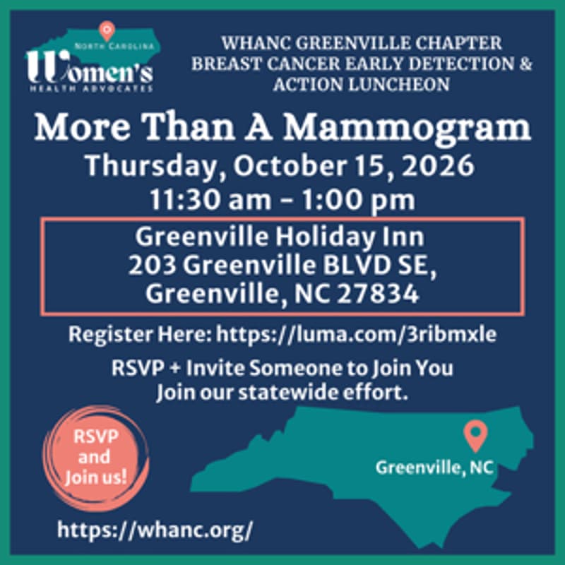 Cover Image for More than a Mammogram - WHA-NC Greenville Chapter Breast Cancer Early Detection & Action Luncheon