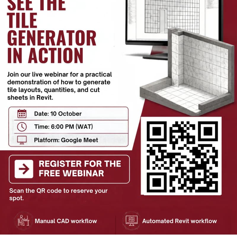 Cover Image for Architects, stop Drawing Tiles by Hand: Learn how to Create Instant Tile Layouts, Quantities & Cut Sheets in Revit (Live Demo +Q&A)