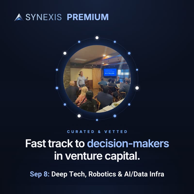 Cover Image for Synexis Premium Program – Deep Tech, Robotics & AI/Data Infra Investor Dinner [By Approval Only]