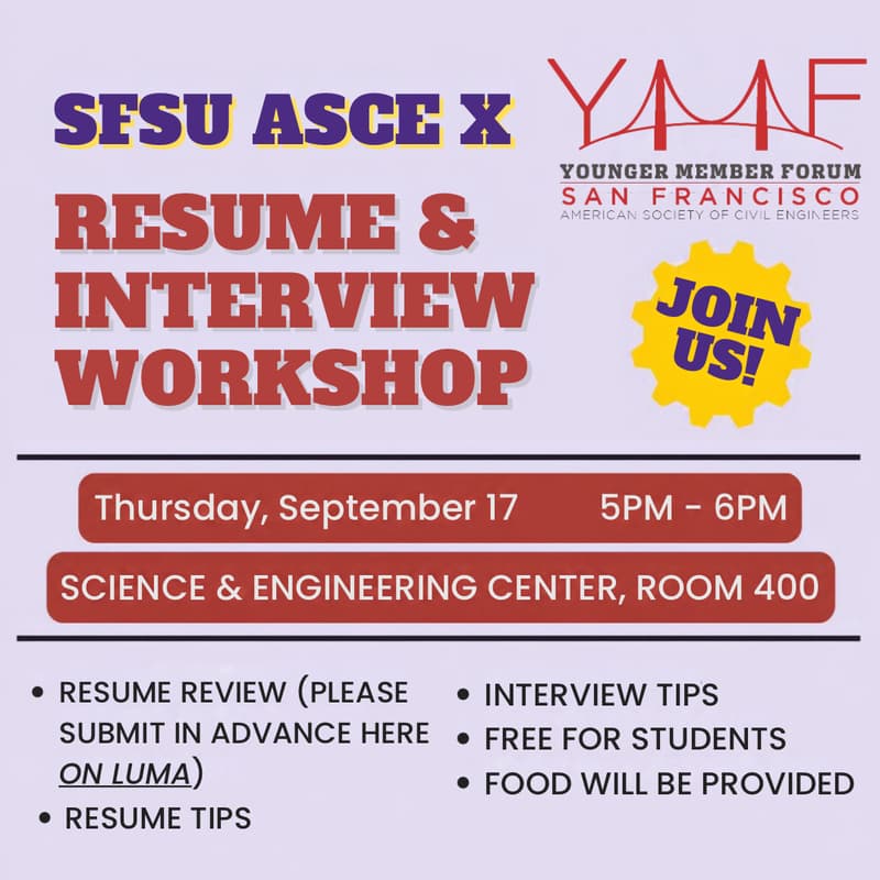 Cover Image for SFSU ASCE X SF YMF Resume & Interview Workshop