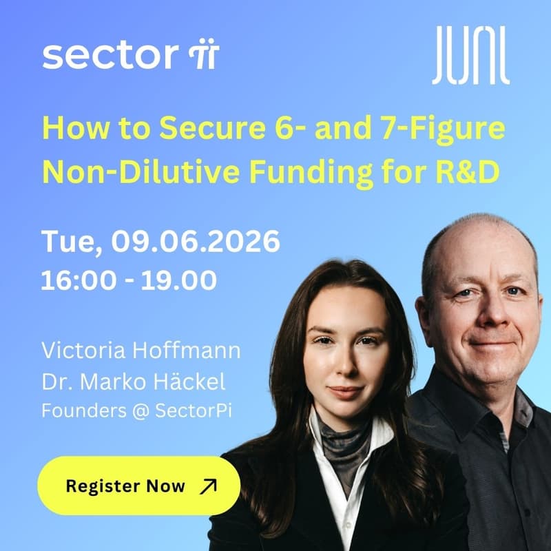 Cover Image for Masterclass @JUNI Future Garden: How to Secure 6- and 7-Figure Non-Dilutive Funding for R&D