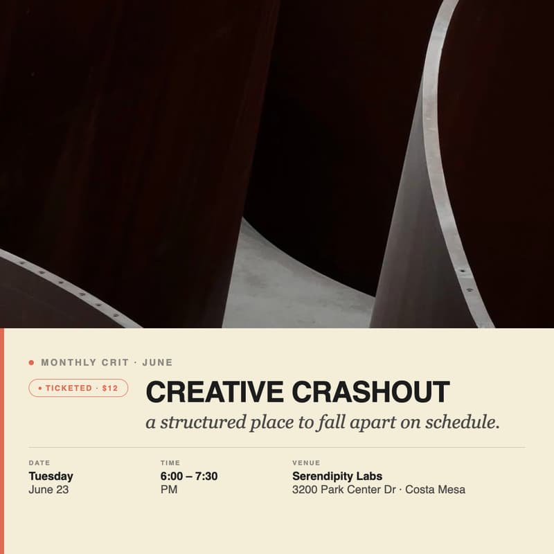 Cover Image for Monthly Crit + Creative Crashouts