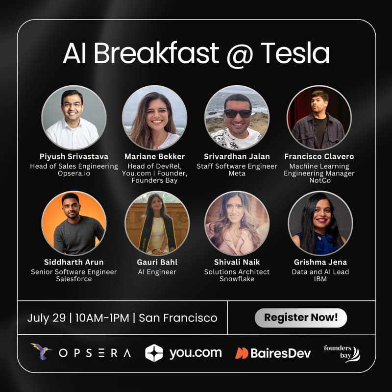 Cover Image for AI Breakfast @ Tesla hosted by Founders Bay x You.com