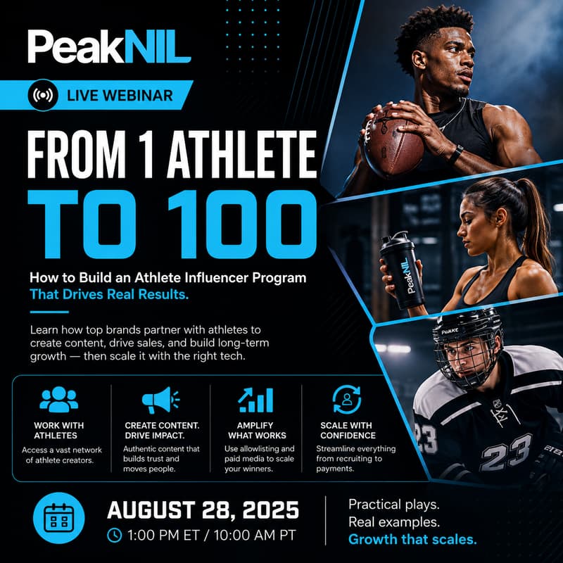 Cover Image for Build Athlete Influencer Programs at Scale on PeakNIL - From your first athlete partnership to hundreds of athlete creators