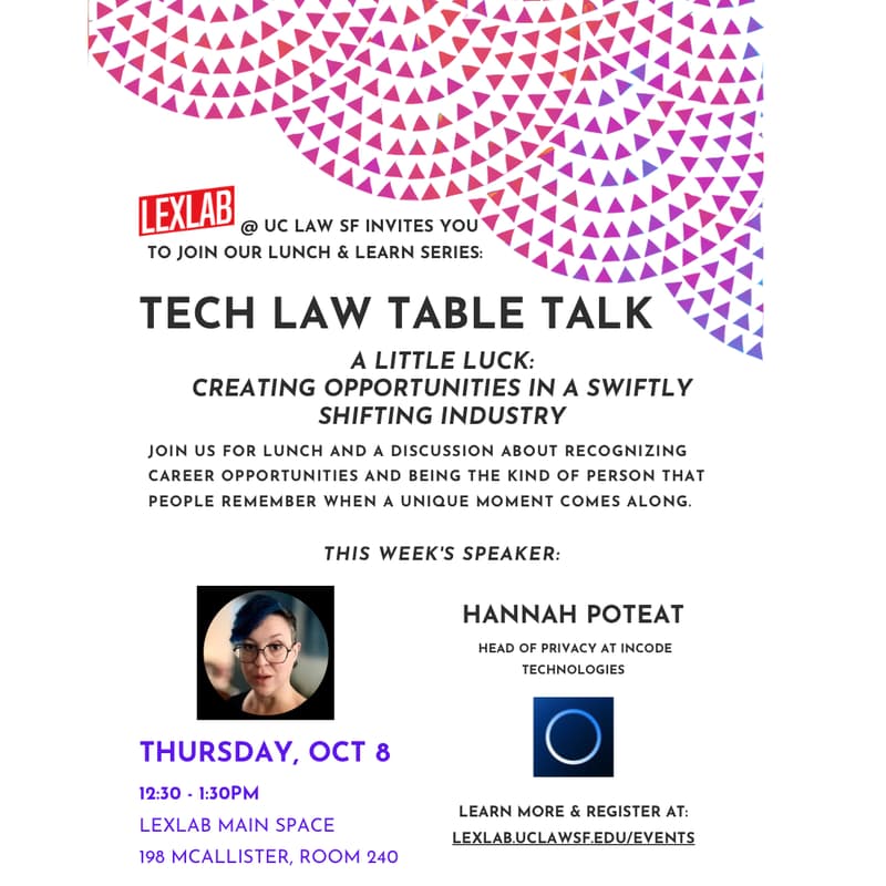 Cover Image for Tech Law Table Talk with Hannah Poteat: A Little Luck - Creating Opportunities in a Swiftly Shifting Industry