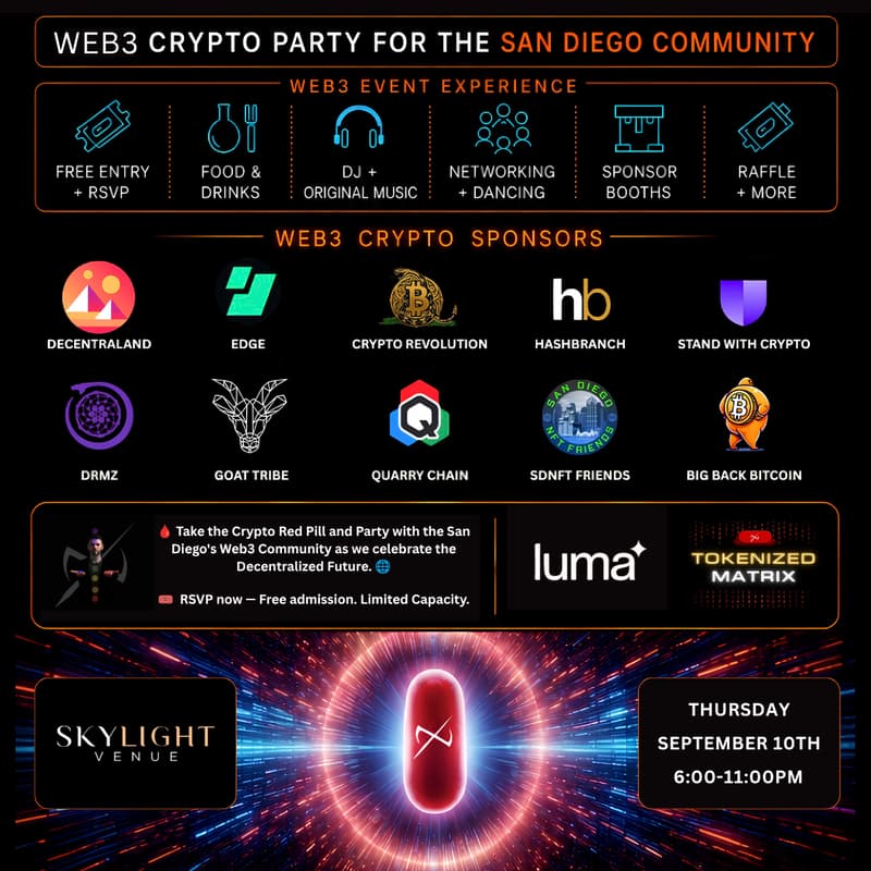Cover Image for TOKENIZED MATRIX🩸 WE₿3 SAN DIEGO CRYPTO PARTY🌐